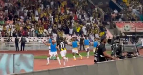 Watch Jota mobbed by Al-Ittihad teammates with fans delirious after ex Celtic star’s first strike