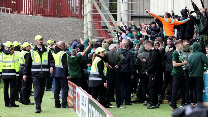 Celtic and Motherwell fans spill onto pitch and throw missiles at each other as ugly scenes mar dramatic finale