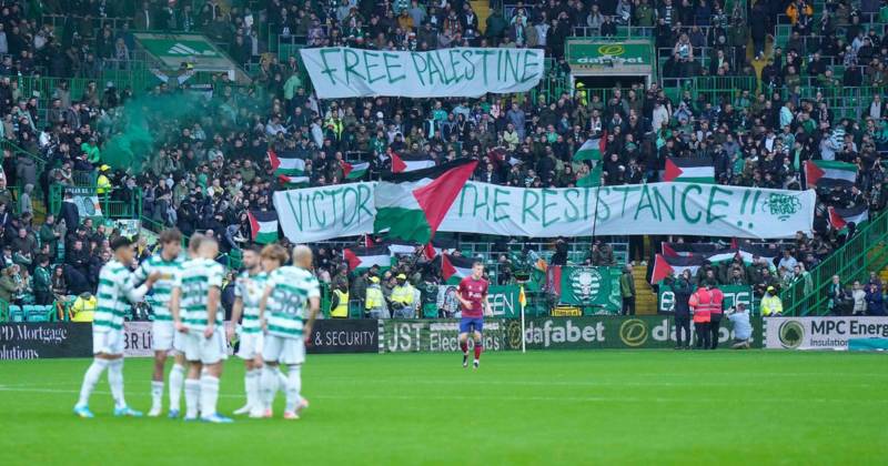 Celtic ultras the Green Brigade unveil ‘Free Palestine’ banner during Kilmarnock clash at Parkhead