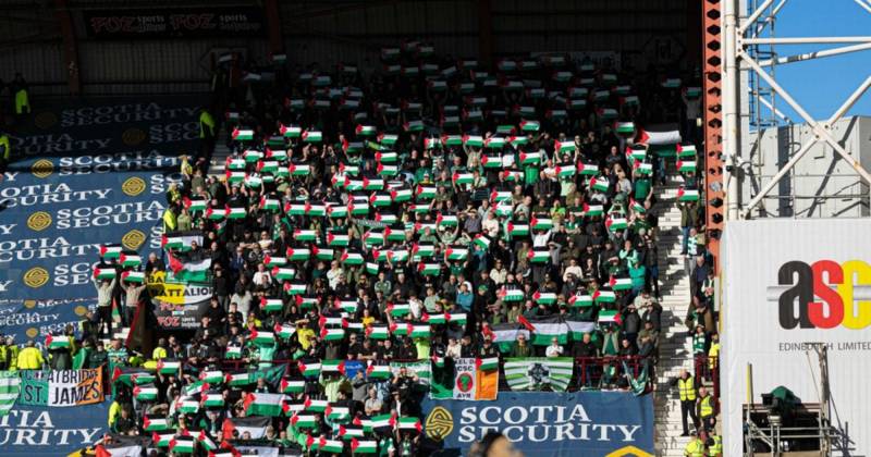 Celtic fans continue Palestine support despite club row as they wave flags at Hearts clash
