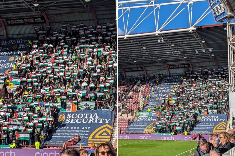 Celtic fans fly Palestinian flags in away end ahead of Hearts clash