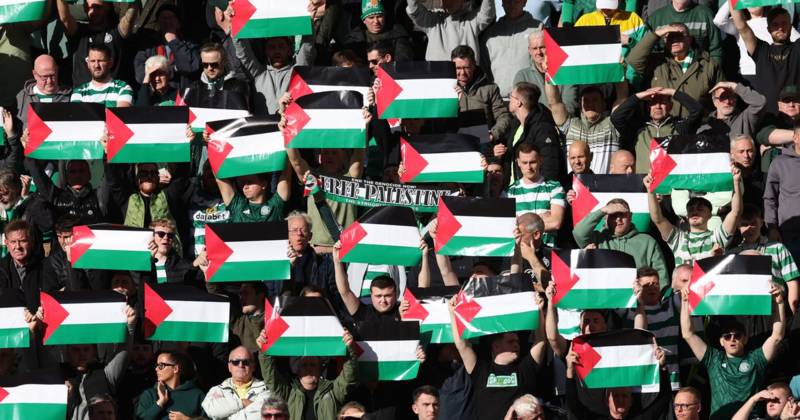 Celtic fans show Palestine support as hundreds of flags held up at Tynecastle