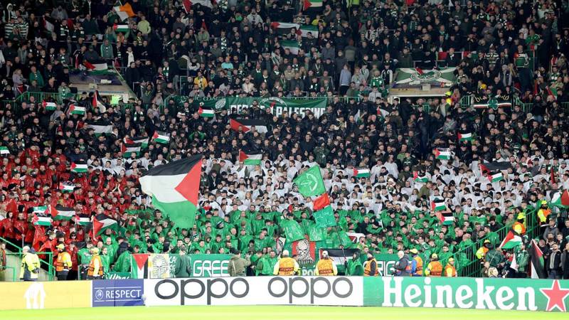 Celtic supporters defy club AGAIN as they display Palestinian flags during their Champions League clash with Atletico – risking a punchy fine from UEFA