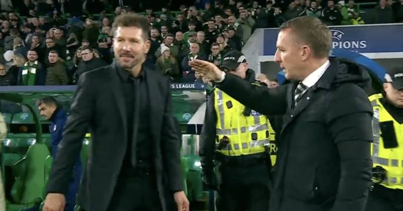 Diego Simeone gives Celtic boss Brendan Rodgers the short shrift as Argentine verges on full-time custard pie