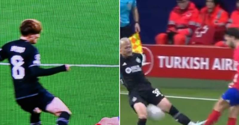 Baffled Celtic fans spot Atletico Madrid tackle on Kyogo missed by VAR and ask ‘what’s the difference with Maeda?’