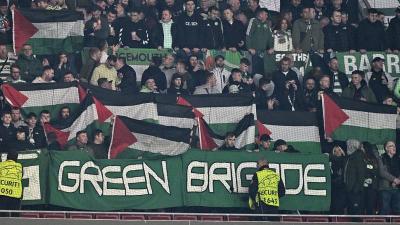 Celtic fans are attacked in Madrid before their latest show of support for Palestine in Champions League away game at Atletico, with two men hospitalised after being hit by bottles
