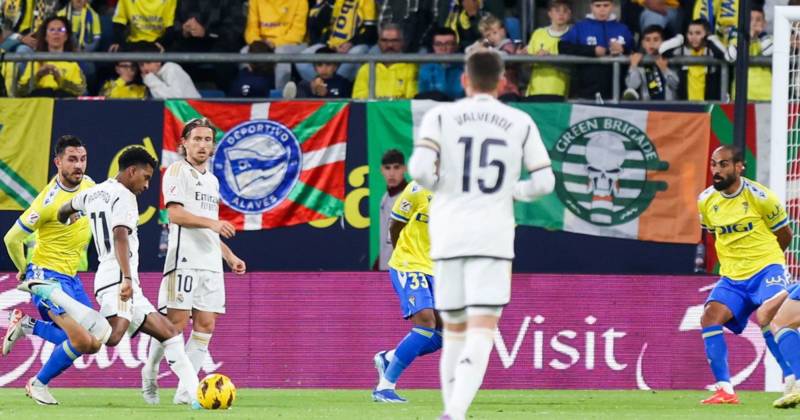 Green Brigade flag makes Real Madrid appearance as banned Celtic ultras offered Cadiz solidarity