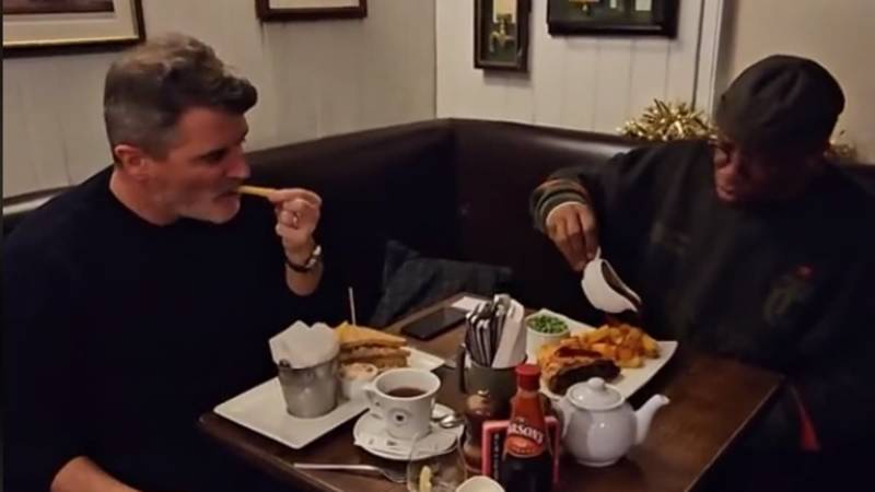 Roy Keane eats a prawn sandwich with Ian Wright – 23 years after he coined the infamous ‘prawn sandwich brigade’ phrase with a furious rant at Man United supporters