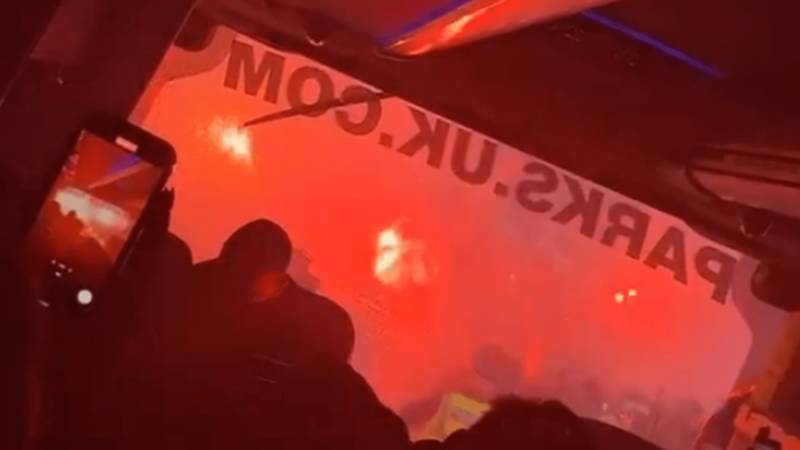 Inside the Rangers team bus as incredible footage shows coach surrounded by pyro-wielding ultras ahead of Celtic clash