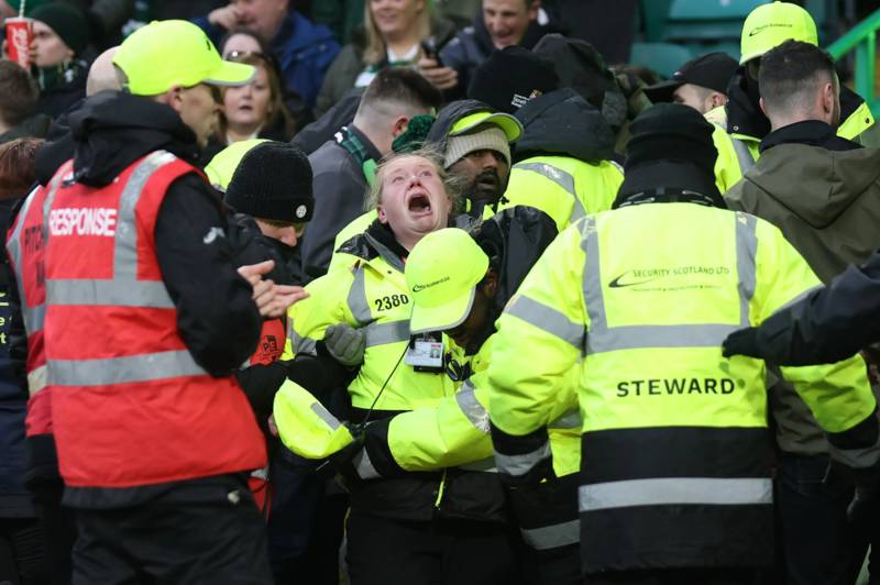 Moment female steward at Celtic v Rangers clash left distraught after being injured in Green Brigade celebration crush