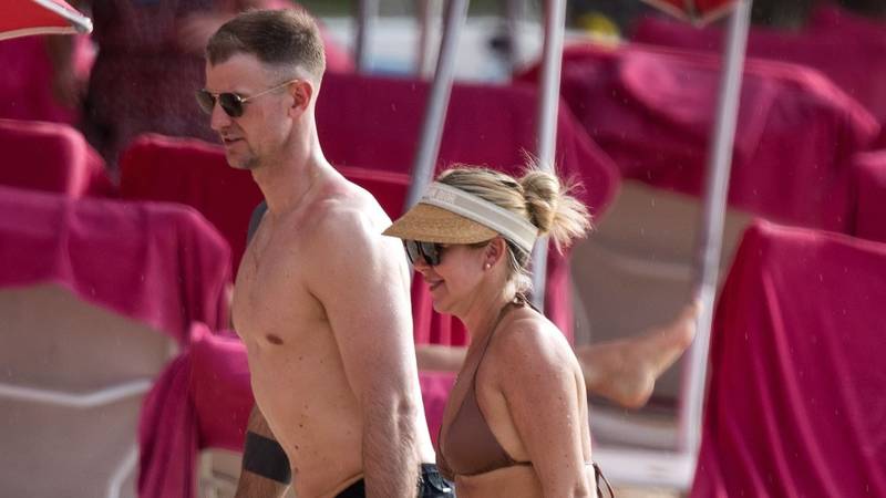 Joe Hart’s wife Kimberly Crew shows off her incredible figure in brown bikini as she joins shirtless goalkeeper on the beach in Barbados
