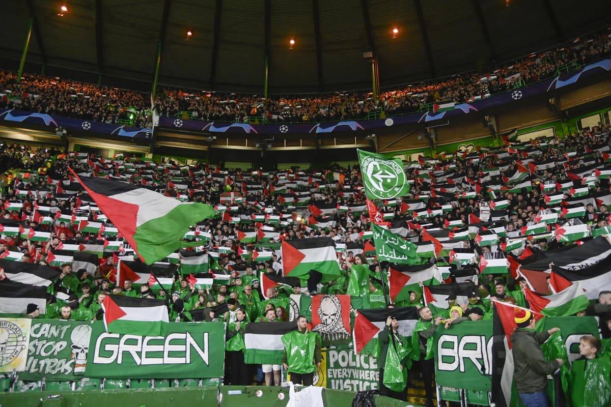 Celtic fans defy club stance with Palestine flag display against Atletico Madrid
