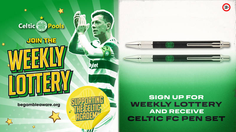 Join the Celtic Pools £25,000 Weekly Lottery and receive a FREE Celtic FC Pen Set!